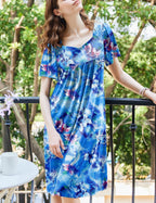 Ekouaer Women's Floral House Dress - Pleated Nightgown