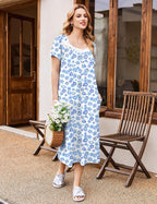 Ekouaer Short Sleeve Floral Nightdress Button House Dress with Pockets