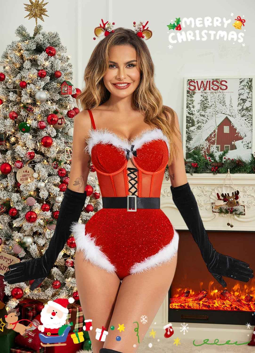 Snap Crotch Santa Bodysuit With Belt