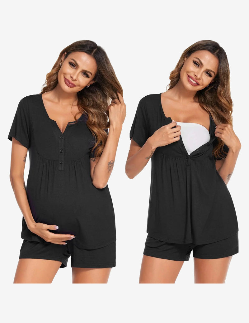 Ekouaer Maternity Nursing Pajama Sets Short Sleeve Pajamas