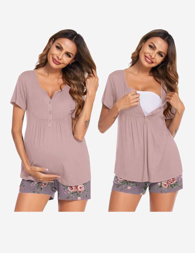 Ekouaer Maternity Nursing Pajama Sets Short Sleeve Pajamas