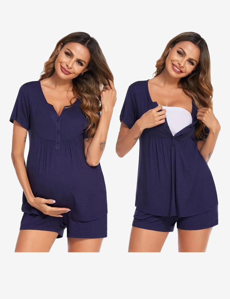 Ekouaer Maternity Nursing Pajama Sets Short Sleeve Pajamas