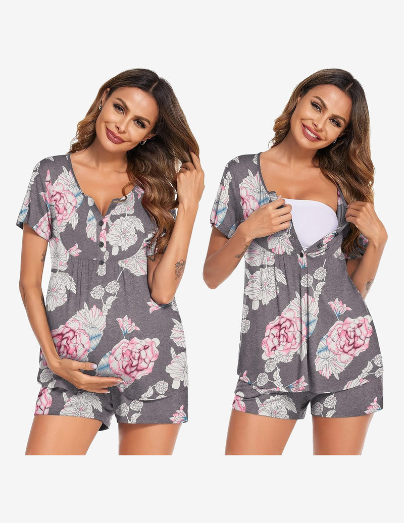 Ekouaer Maternity Nursing Pajama Sets Short Sleeve Pajamas