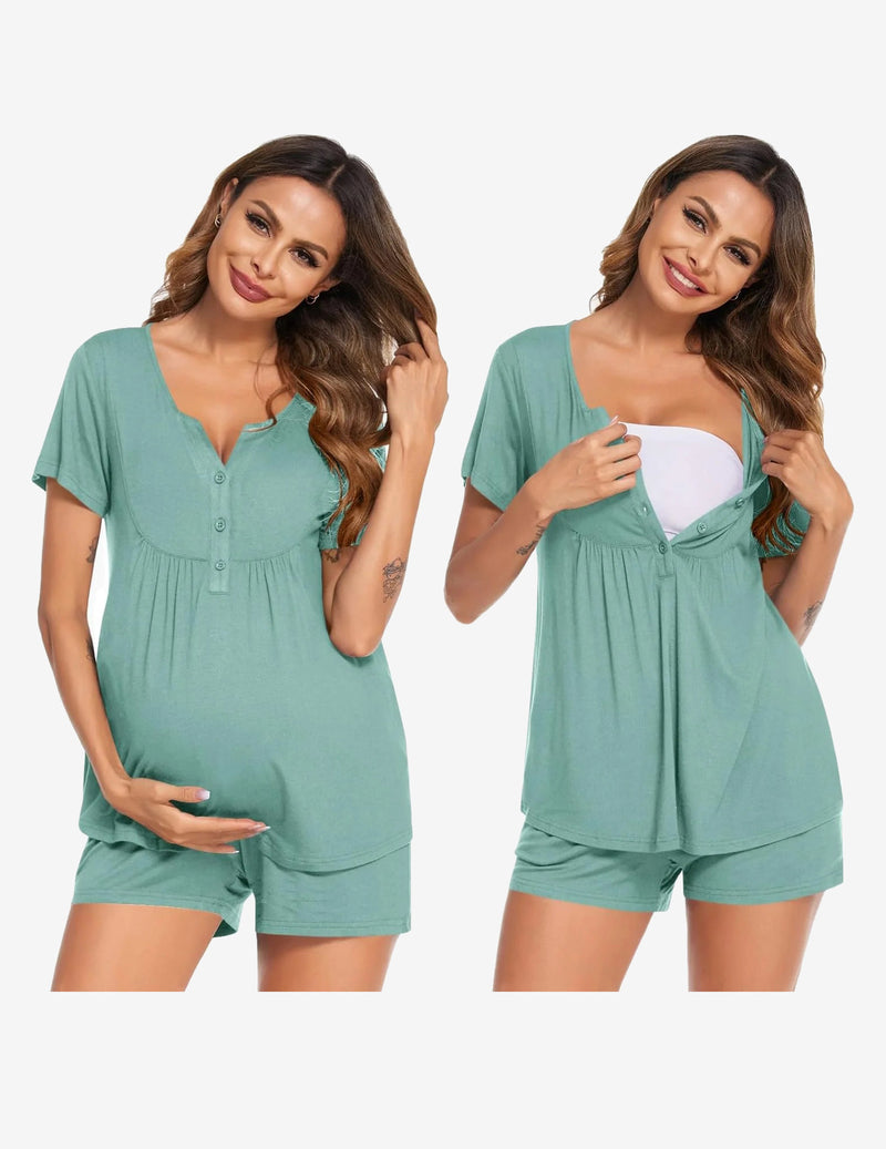Ekouaer Maternity Nursing Pajama Sets Short Sleeve Pajamas