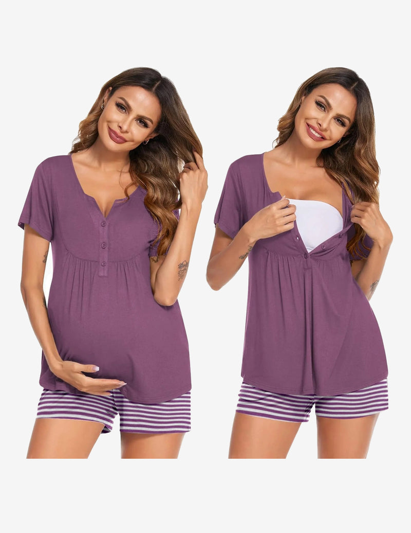 Ekouaer Maternity Nursing Pajama Sets Short Sleeve Pajamas