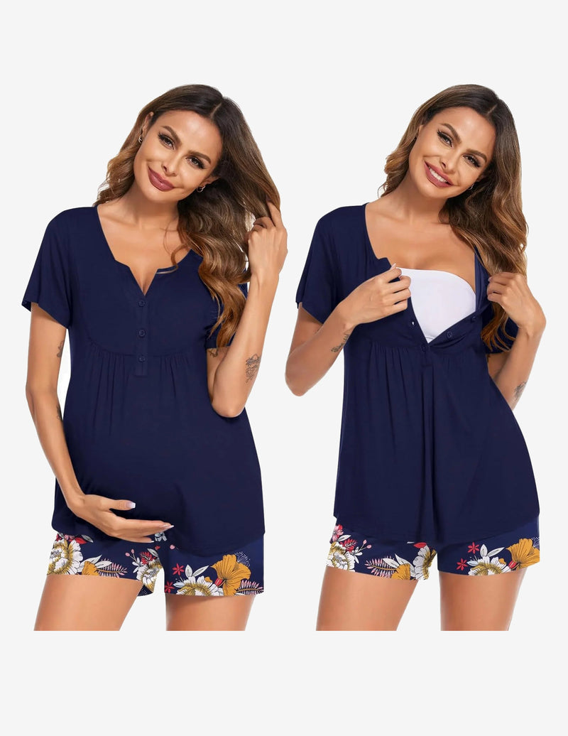 Ekouaer Maternity Nursing Pajama Sets Short Sleeve Pajamas