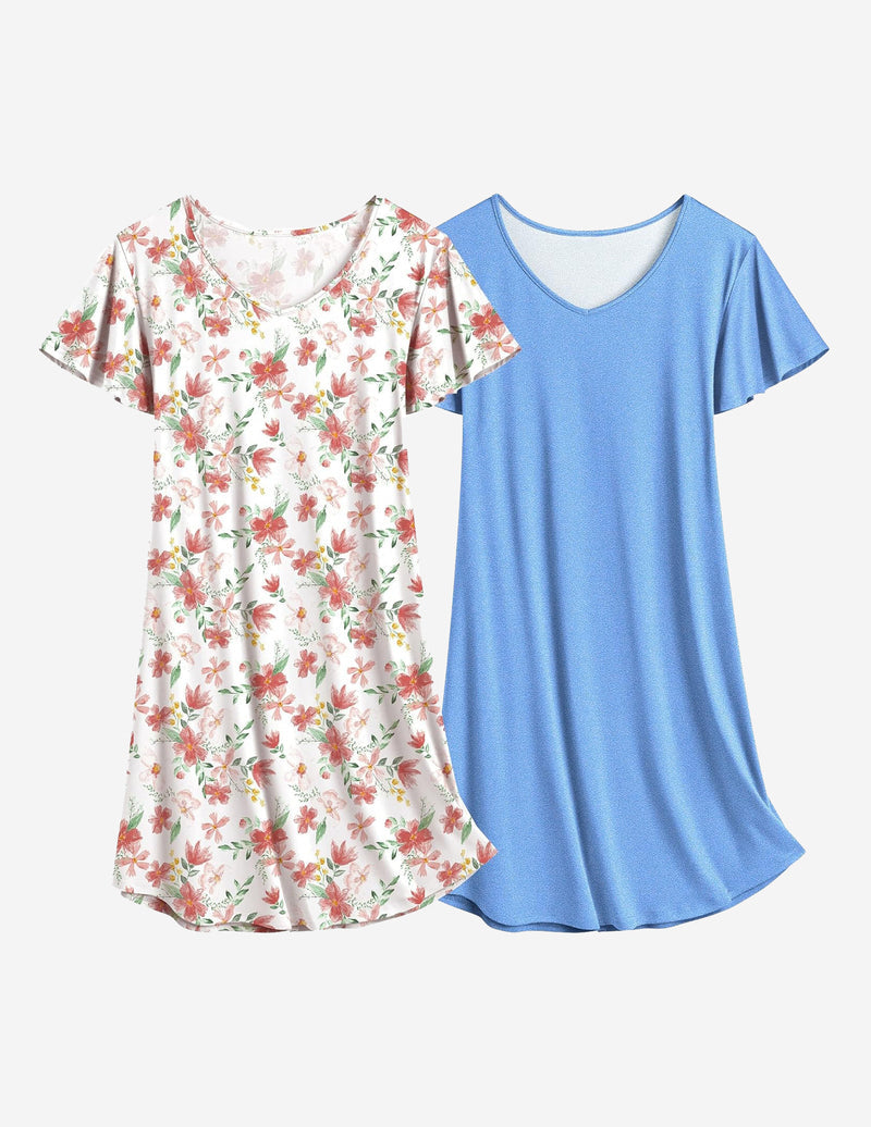 Ekouaer 2 Pack Nightshirts Comfy Soft Pajama Sleep Dress