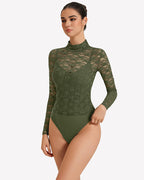Long Sleeve Bodysuit Lace Tops Two Piece Set