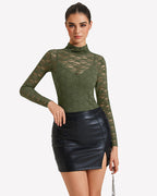 Long Sleeve Bodysuit Lace Tops Two Piece Set