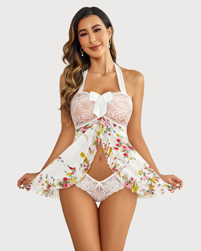 Lace Open Front Babydoll Lingerie Sleepwear