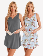 2 Pack Sleeveless Sleep Shirts V-Neck Tank Nightdress