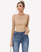 Long Sleeve Sheer Leotard Twist Knot Tops