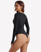 Long Sleeve Bodysuit - Slim Fit Double Lined Thong Bodysuit