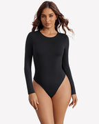 Long Sleeve Bodysuit - Slim Fit Double Lined Thong Bodysuit