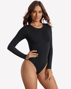 Long Sleeve Bodysuit - Slim Fit Double Lined Thong Bodysuit