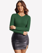 Long Sleeve Bodysuit - Slim Fit Double Lined Thong Bodysuit