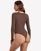 Long Sleeve Bodysuit - Slim Fit Double Lined Thong Bodysuit
