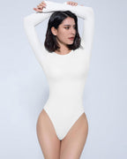 Long Sleeve Bodysuit - Slim Fit Double Lined Thong Bodysuit