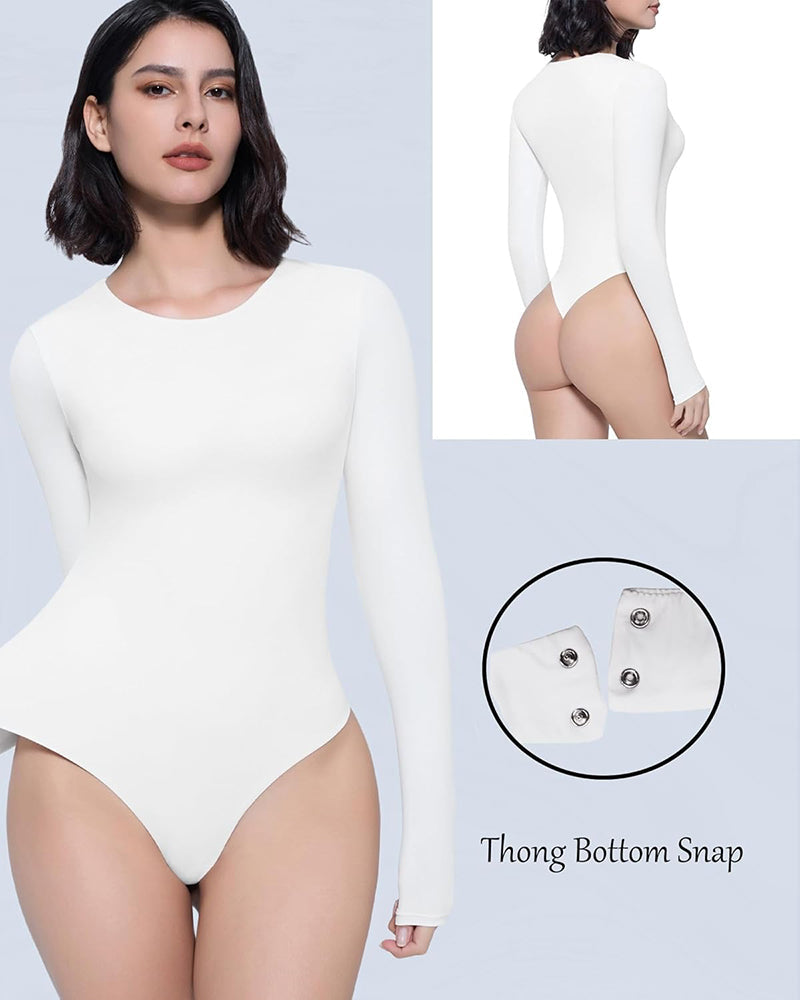 Long Sleeve Bodysuit - Slim Fit Double Lined Thong Bodysuit