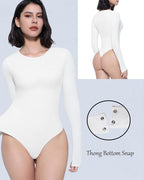 Long Sleeve Bodysuit - Slim Fit Double Lined Thong Bodysuit