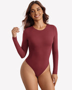 Long Sleeve Bodysuit - Slim Fit Double Lined Thong Bodysuit