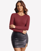 Long Sleeve Bodysuit - Slim Fit Double Lined Thong Bodysuit