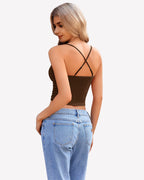 Cowl Neck Tops Mesh Ruched Camisole