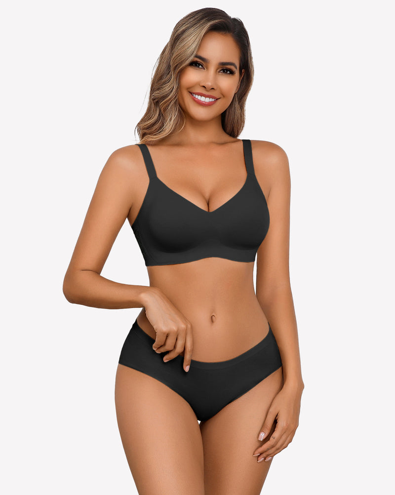Wireless Lace Seamless Padded V Neck Bra