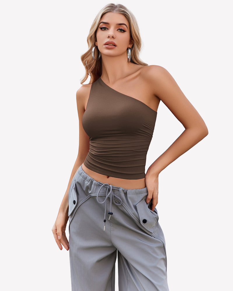 One Shoulder Tank Top Crop Tops