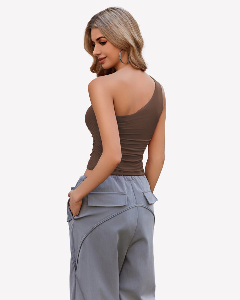 One Shoulder Tank Top Crop Tops