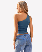 One Shoulder Tank Top Crop Tops