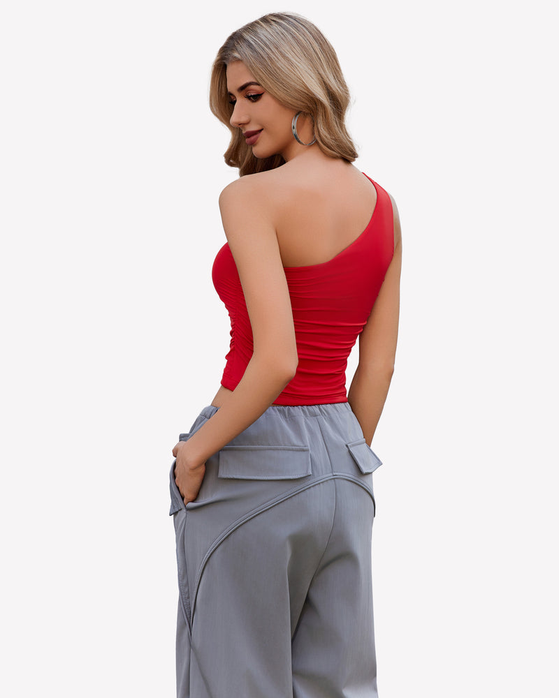 One Shoulder Tank Top Crop Tops