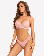 Satin Lace Unlined Bra and Panty Set