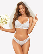 Satin Lace Unlined Bra and Panty Set