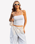 Halter Crop Tops Ruched Tank Tops