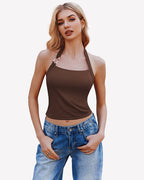 Double Lined Backless Ribbed Crop Top
