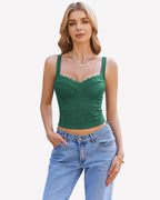 Lace Sleeveless Sweetheart Neck Crop Top