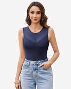 Mesh Crew Neck Sleeveless Bodysuit