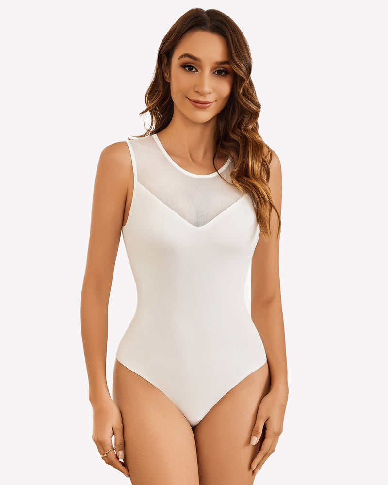 Mesh Crew Neck Sleeveless Bodysuit