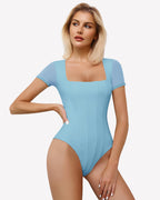 Square Neck Mesh Double Body Suit