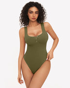 Button Down Square Neck Sleeveless Bodysuit