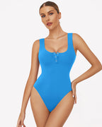 Button Down Square Neck Sleeveless Bodysuit