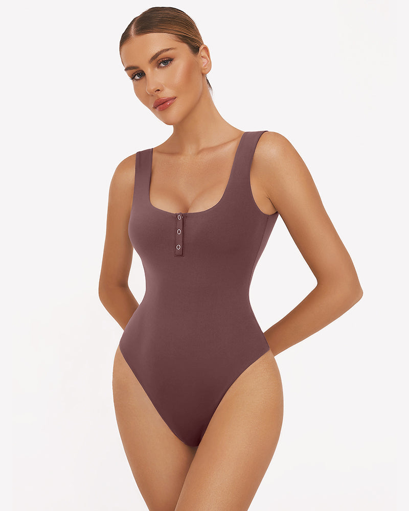 Button Down Square Neck Sleeveless Bodysuit