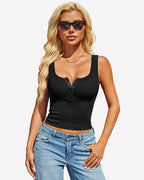 Ribbed Sleeveless Button Square Neck Top