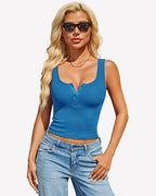 Ribbed Sleeveless Button Square Neck Top