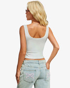 Ribbed Sleeveless Button Square Neck Top