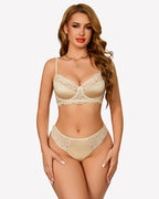 Floral Lace Underwire Bra and Pany Set