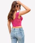 Floral Lace Bustier Cap Sleeve Crop Top