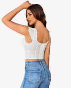 Floral Lace Bustier Cap Sleeve Crop Top
