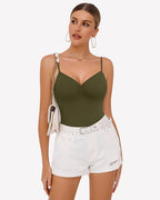 Ruched V Neck Thong Bodysuit